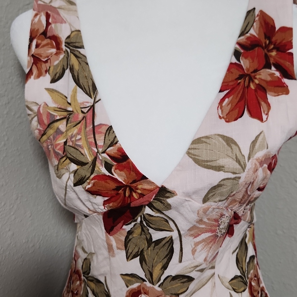 Anthropologie Paper Heart Pink Floral Sleeveless Linen Midi Dress - Picture 3 of 7